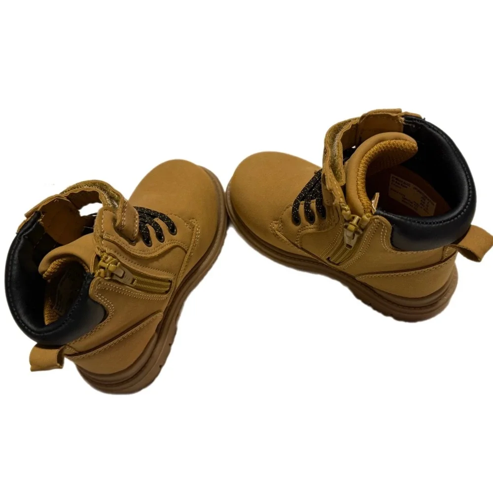 Wonder Nation Kids Tan Work Boots Memory Foam Side Zip WM67754-423 Size 8